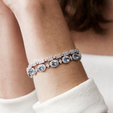 Ina Mar 18K White Gold Oval Aquamarine and Diamond Cluster Tennis Bracelet BR-075318-Aqua