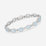Ina Mar 18K White Gold Oval Aquamarine and Diamond Cluster Tennis Bracelet BR-075318-Aqua