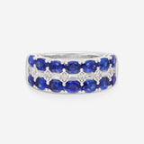 Ina Mar 14K White Gold Three Row 0.31ct.tw Diamonds and 3.17ct.tw Blue Sapphire Statement Ring