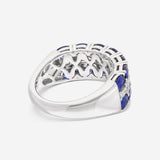 Ina Mar 14K White Gold Three Row 0.31ct.tw Diamonds and 3.17ct.tw Blue Sapphire Statement Ring