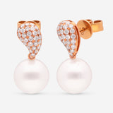 London Pearl 18K Yellow Gold Round Akoya 9.8mm Pearls and Diamond Drop Earrings E0993FW